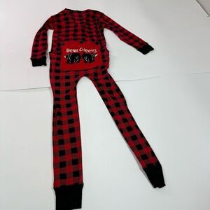 Lazy One Sleepwear Women Med Red Plaid Long-Sleeve One-Piece Bear Cheeks Lounge